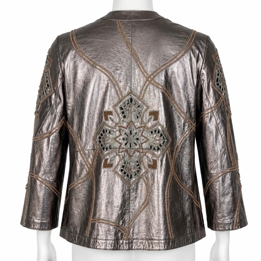 Vintage‎ Raiment Fashions L Leather Statement Jacket Wearable Art Western Glam